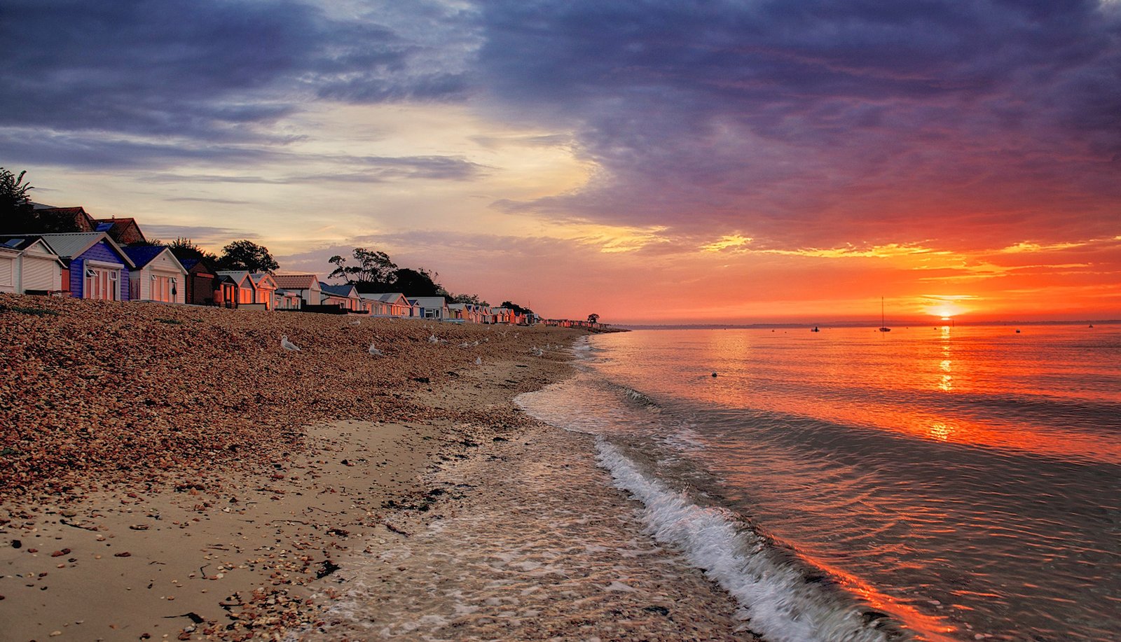 Sunset over Calshot Beach on the Hampshire coast