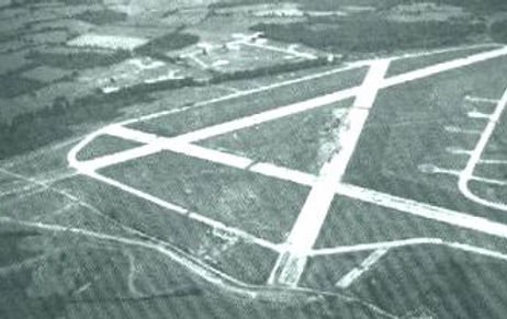 Black and white aerial photograph of RAF Lasham runways