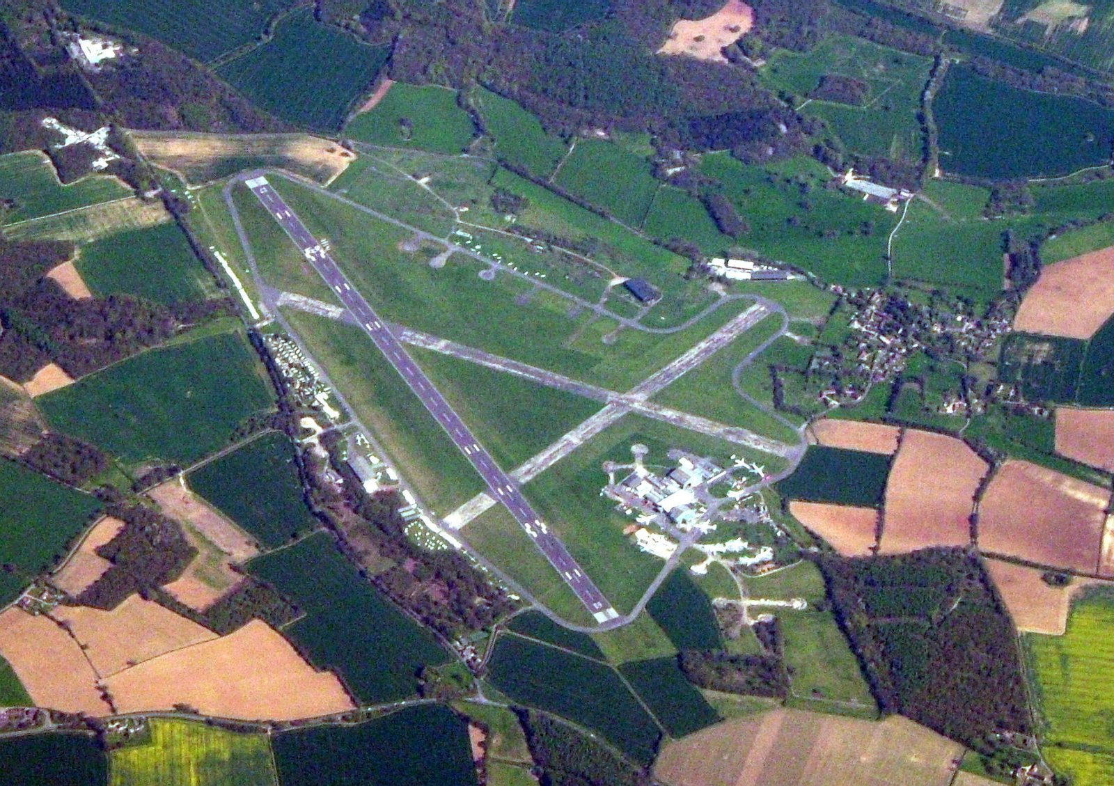 Aerial view of Lasham Airfield and its runways