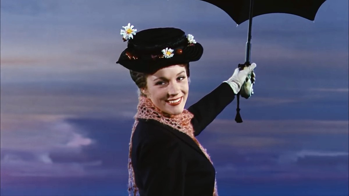 Mary Poppins holding umbrella